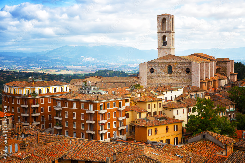 Perugia - a view of the old town and the Basilica di San Domenico, Umbria