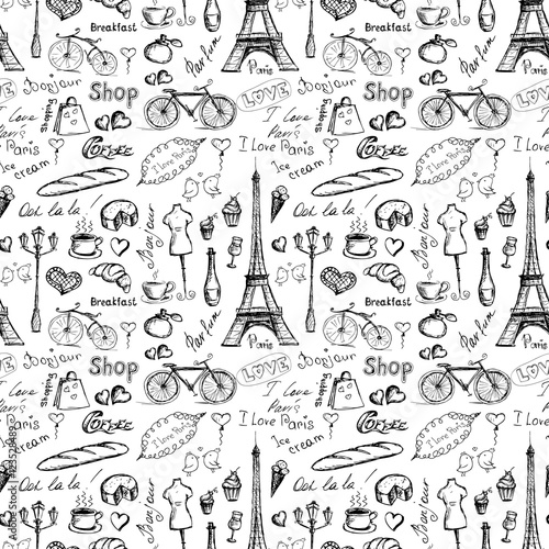 Seamless pattern Paris symbols