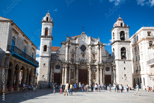 Cathedral San Cristobal on a central square of Havana city at summer sunny day © simonovstas