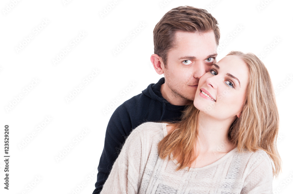 Attractive couple being affective and looking happy Attractive couple being affective and looking happy