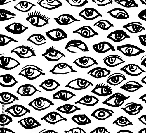 Eyes hand drawn ink illustration. Seamless pattern