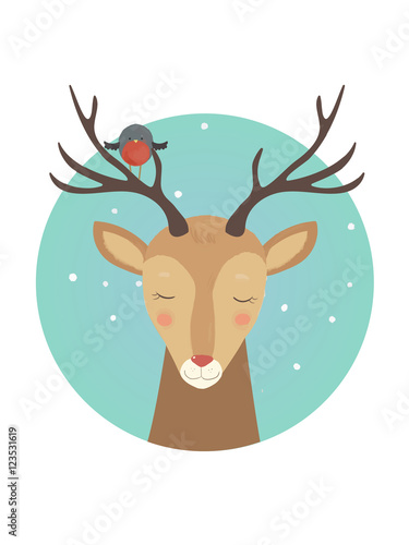 Vector deer drawing on the grey background