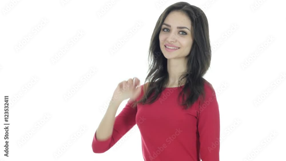 Woman Showing Victory Sign, White Background Woman Showing Victory Sign, White Background