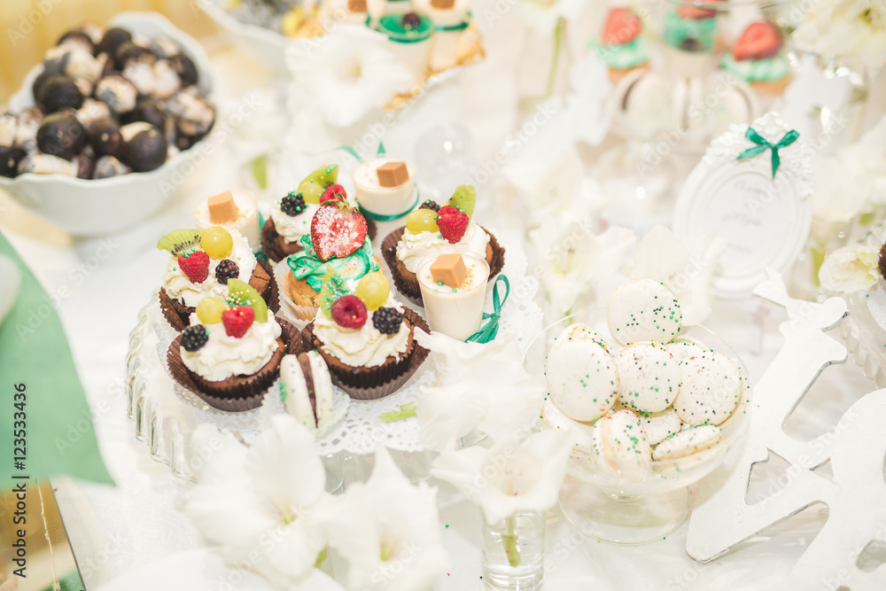 Buffet with a variety of delicious sweets, food ideas, celebration Buffet with a variety of delicious sweets, food ideas, celebration