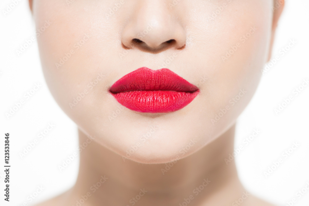 closeup portrait of young woman's lips zone make up closeup portrait of young woman's lips zone make up
