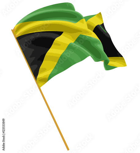 3D Jamaican flag with fabric surface texture. White background.