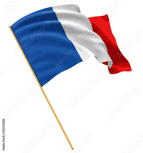 3D French Flag with fabric surface texture. White background.