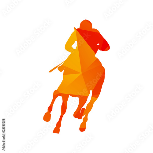 Horse racing, abstract polygonal orange silhouette