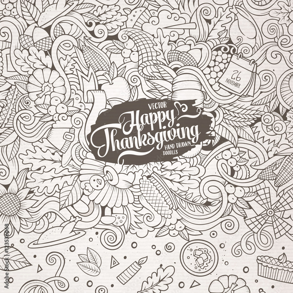Cartoon vector hand-drawn Doodle Thanksgiving frame.