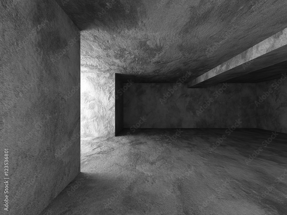 Dark concrete room basement interior. Abstract architecture back Dark concrete room basement interior. Abstract architecture back