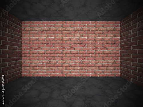 Brick wall and concrete cracked stone floor. Grunge background