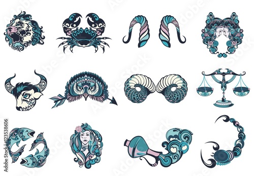 Set of graphic signs of the Zodiac