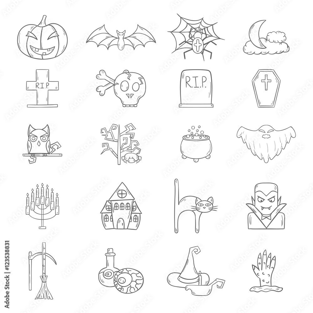 Fototapeta premium Vector cartoon hand drawn Halloween icons