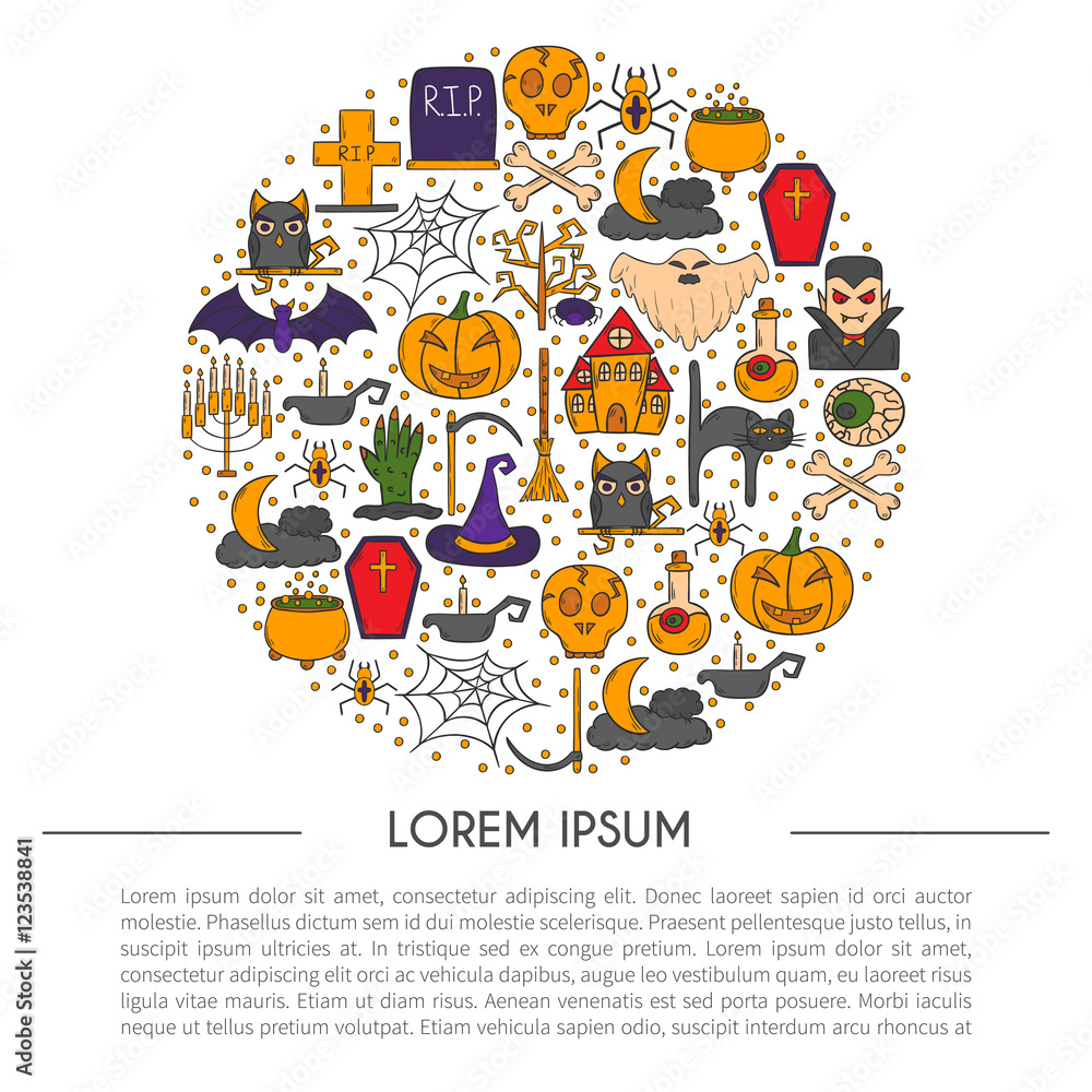 Naklejka premium Vector cartoon hand drawn Halloween background