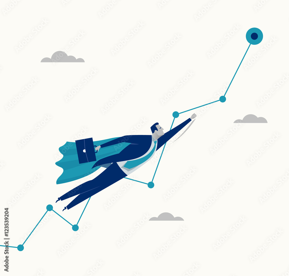 Super worker. Businessman flies to the goal in the mantle of the Superman. Business concept illustration Super worker. Businessman flies to the goal in the mantle of the Superman. Business concept illustration