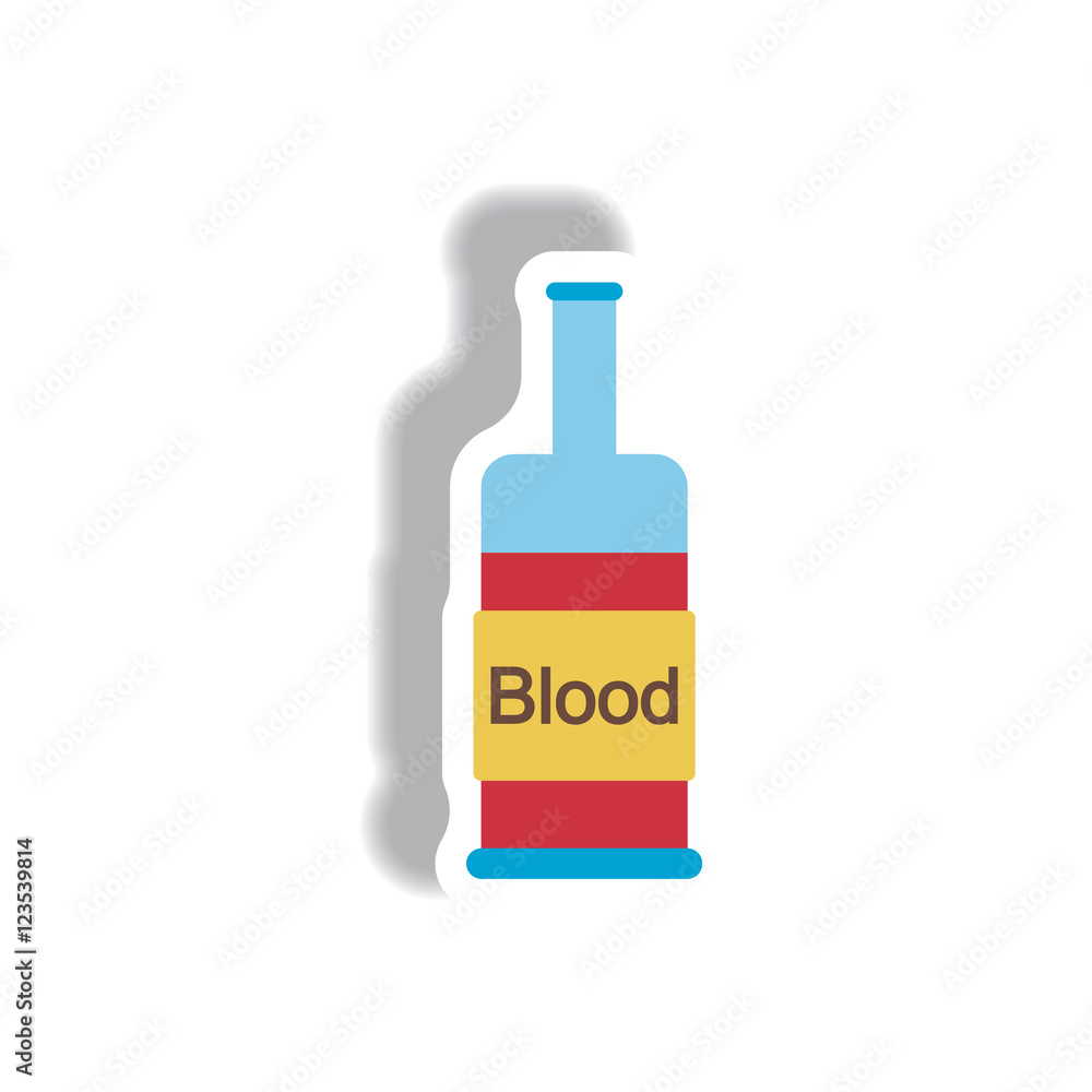 Vector illustration paper sticker Halloween icon bottle with blood Vector illustration paper sticker Halloween icon bottle with blood