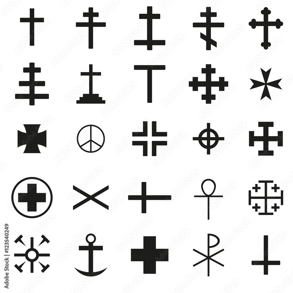 Cross Icon black silhouette set. Ancient cross signs. Vector illustration.