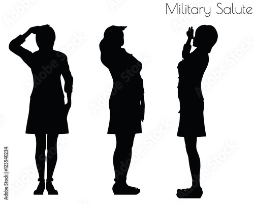 woman in salute pose on white background
