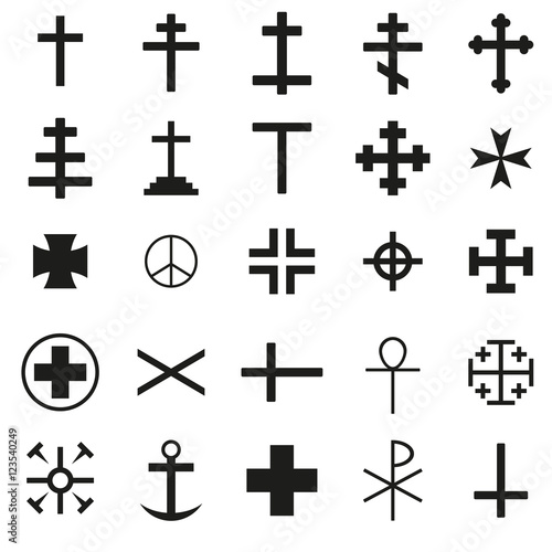 Cross Icon black silhouette set. Ancient cross signs. Vector illustration.