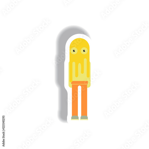 Vector illustration paper sticker Halloween icon young child dressed in a ghost costume