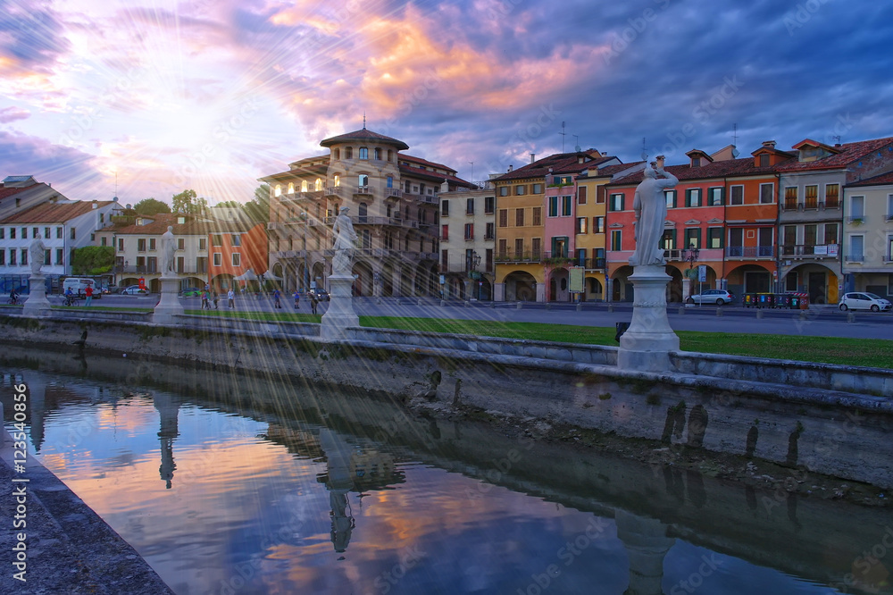 Canal of Prato della Valle square at sunset, Padua, Italy