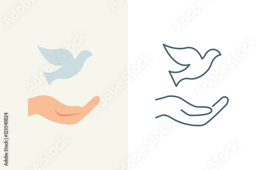 Vector illustration of a hand holding the dove