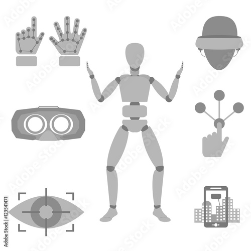 Set of vector icons of devices for virtual reality - vector icons