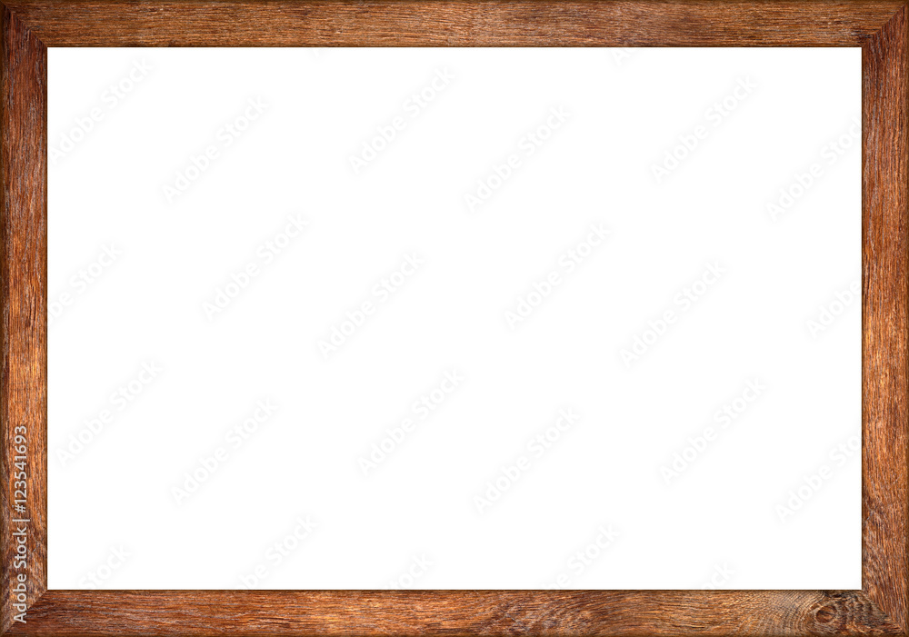 empty wooden retro picture or blackboard frame with old oak wood isolated on white background / Holzrahmen eiche alt rustikal isoliert auf weißem Hintergrund - obrazy, fototapety, plakaty 