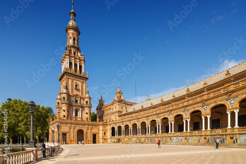 Architectural complex of Plaza de Espana in Sevilla, Andalusia province, Spain.