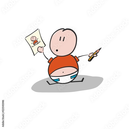 Un bebé que enseña un dibujo