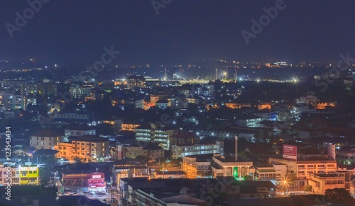 Landscape high view of the city at night.