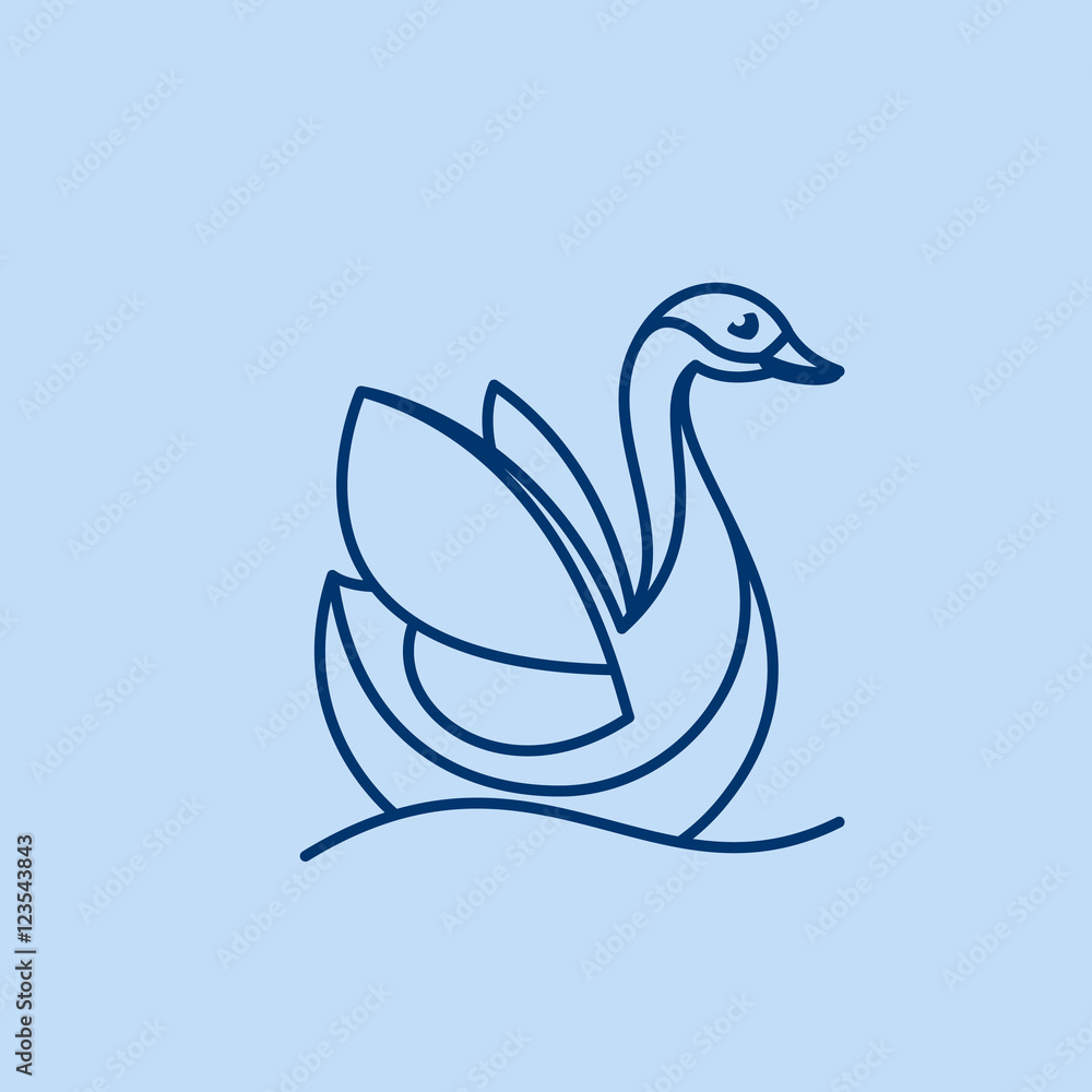 Obraz premium Goose, swan, bird line logo vector character.
