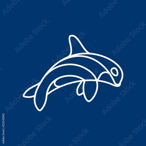 Orca whale line vector character.