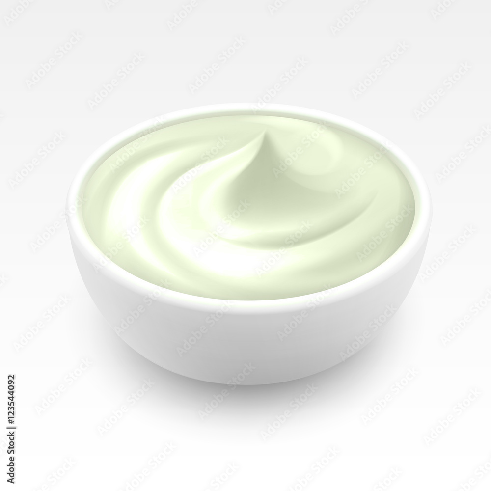 Bowl of Sour Cream Sauce Mayonnaise Isolated on Background Bowl of Sour Cream Sauce Mayonnaise Isolated on Background