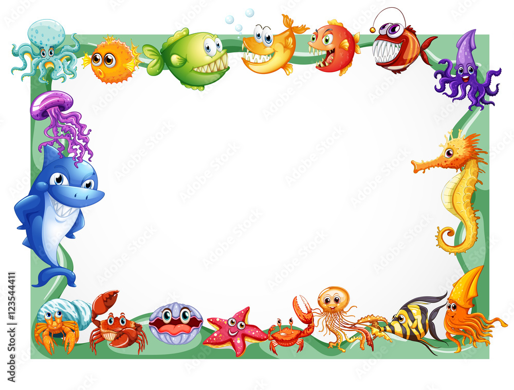 Frame design with sea animals Frame design with sea animals
