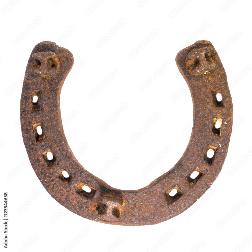 old rusty horseshoe isolated on white background old rusty horseshoe isolated on white background