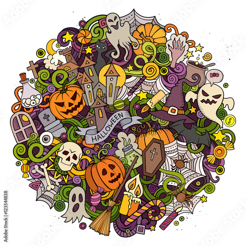 Cartoon vector hand drawn Doodle Halloween circle illustration