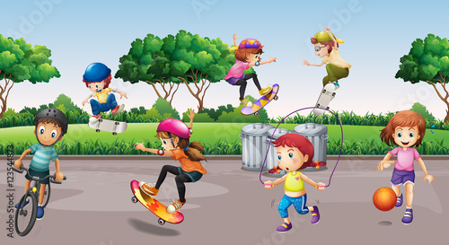 Children playing sports in the park
