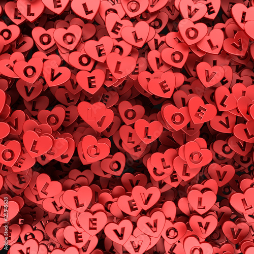 Background of the heart symbol alphabet 3D rendering