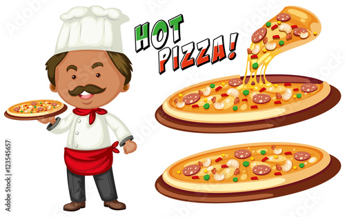 Italian chef and hot pizza