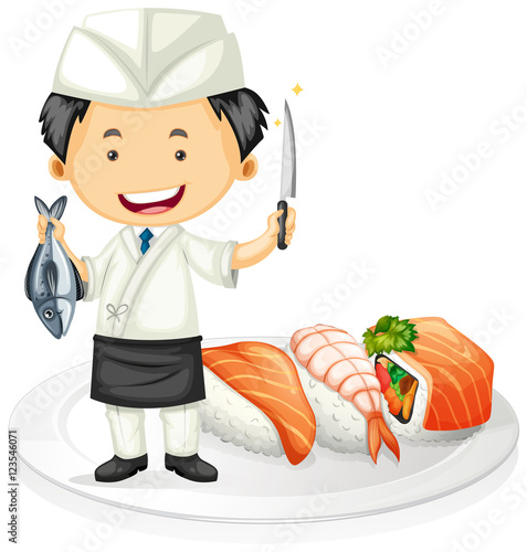 Japanese chef cooking sushi