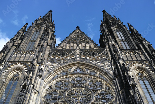 Front view of the main entrance to the St. Vitus cathedral in Prague Castle in Prague 