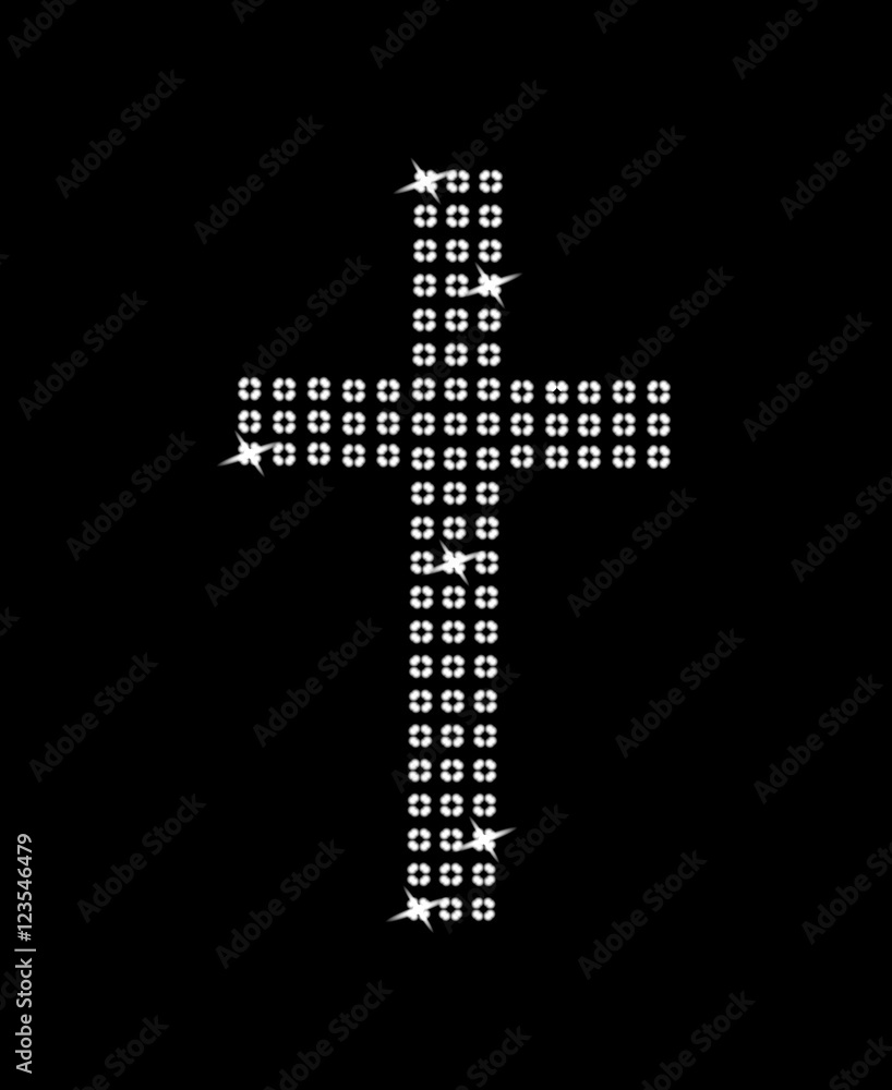 Catholic silver cross on black background.Vector illustration