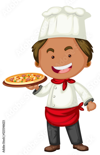 Italian chef with tray of pizza