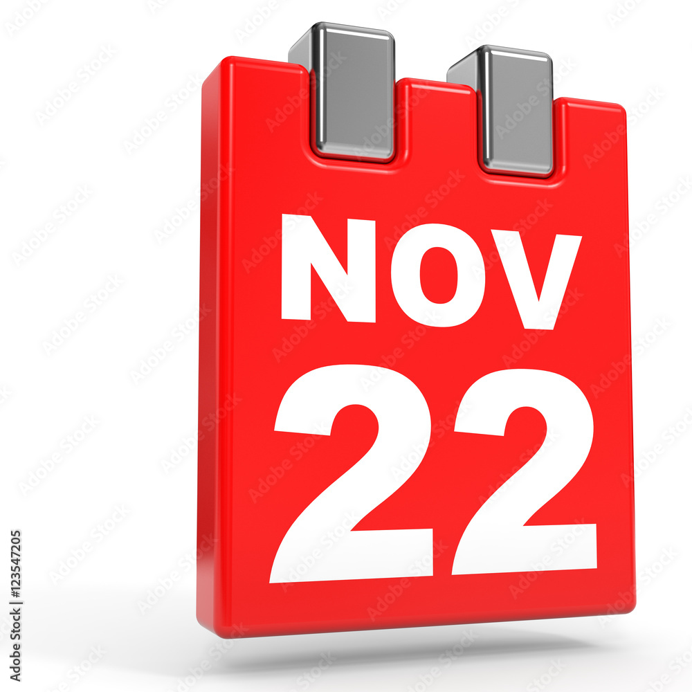 November 22. Calendar on white background. November 22. Calendar on white background.