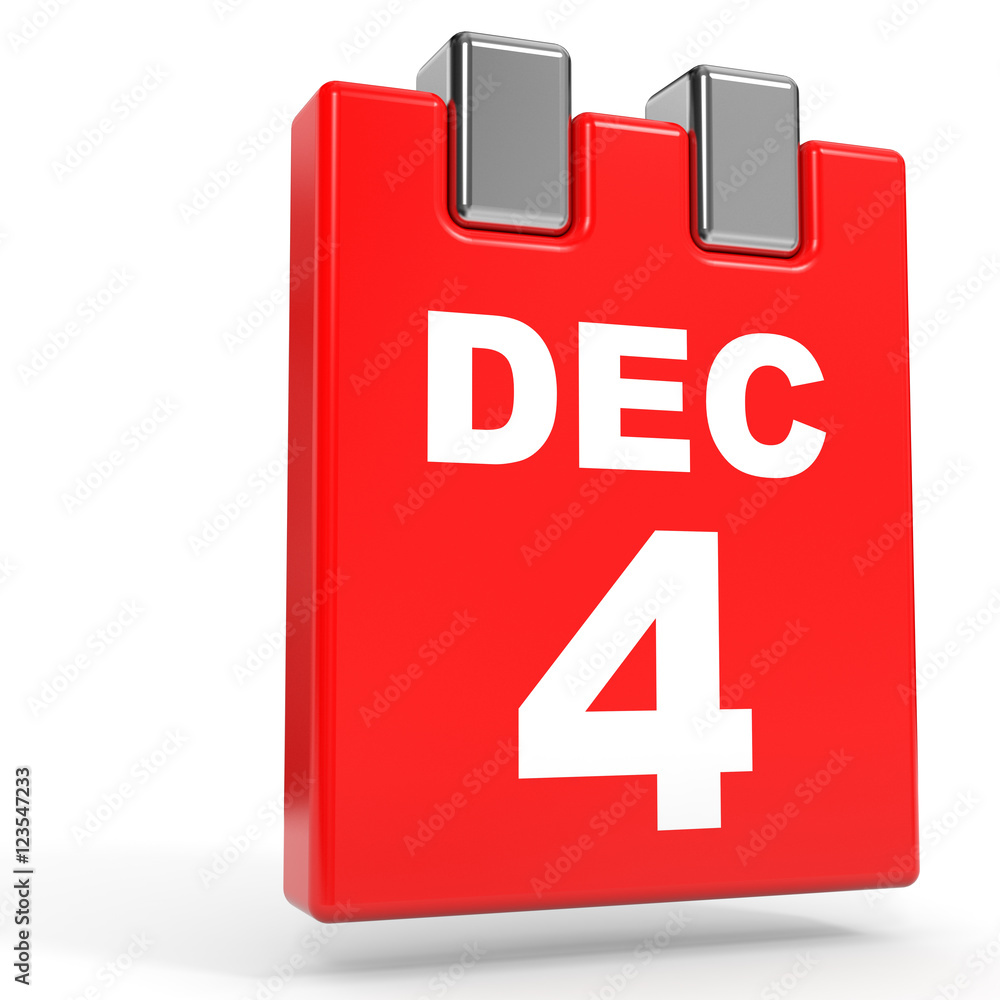 December 4. Calendar on white background. December 4. Calendar on white background.