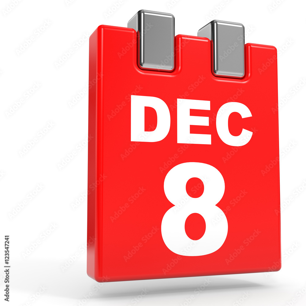 December 8. Calendar on white background. December 8. Calendar on white background.