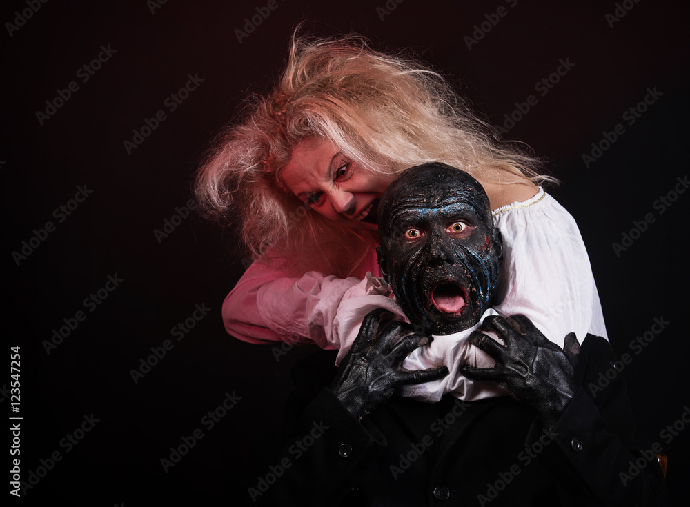 Insane woman fighting the monster Insane woman fighting the monster
