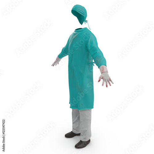 Surgical clothes for man on white. No people. 3D illustration