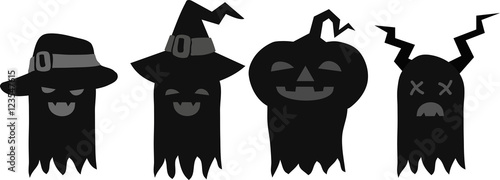 Halloween Card with monsters and ghosts silhouette